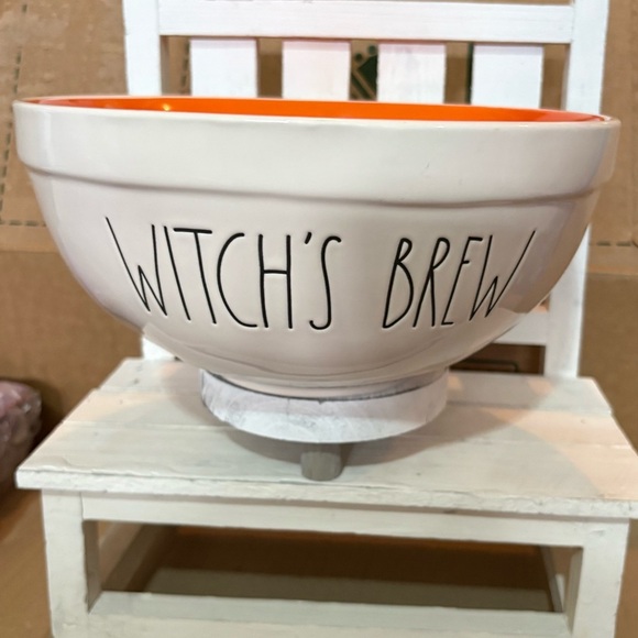 Large Rae Dunn Witch's Brew Ceramic Bowl - Orange Interior - Picture 1 of 3